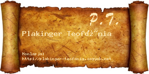 Plakinger Teofánia névjegykártya